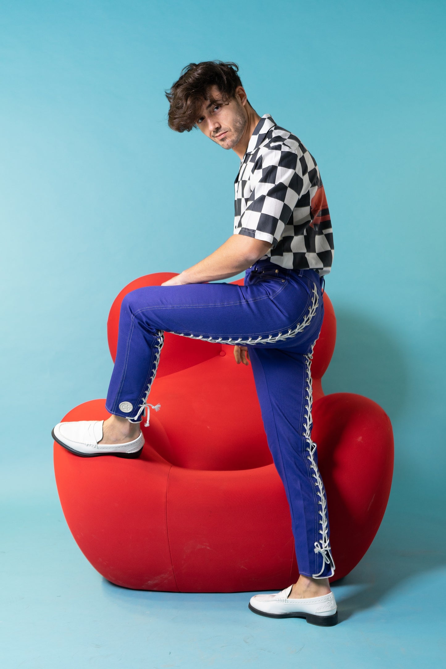 Vintage Jean Paul Gaultier Junior blue laced trousers